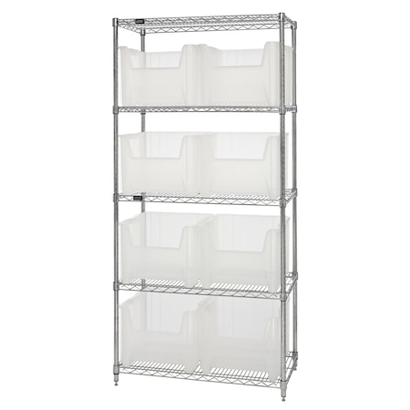 Quantum Storage Systems Steel Wire Bin Shelving, 36" W x 74" H x 18" D, 5 Shelves, Silver WR5-800CL